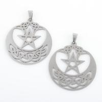 Stainless Steel Pendants, 304 Stainless Steel, Round, plated, DIY, silver color, 41x32.30x0.90mm, 10PCs/Bag, Sold By Bag