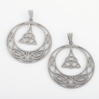 Stainless Steel Pendants, 304 Stainless Steel, Round, plated, DIY, silver color, 39.10x30x0.90mm, 10PCs/Bag, Sold By Bag