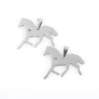 Stainless Steel Animal Pendants, 304 Stainless Steel, Horse, plated, DIY, silver color, 27.80x25.20x1.30mm, 10PCs/Bag, Sold By Bag