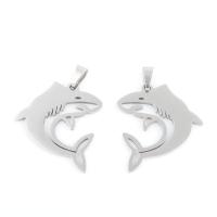Stainless Steel Animal Pendants, 304 Stainless Steel, Shark, plated, DIY, silver color, 33.50x25.10x1.30mm, 10PCs/Bag, Sold By Bag