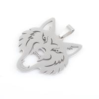 Stainless Steel Animal Pendants, 304 Stainless Steel, Wolf, plated, DIY, silver color, 33.40x27.10x1.30mm, 10PCs/Bag, Sold By Bag
