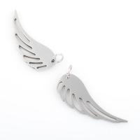 Stainless Steel Pendants, 304 Stainless Steel, Wing Shape, plated, DIY, silver color, 36.90x12x1.30mm, 10PCs/Bag, Sold By Bag