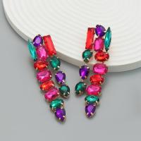 Tibetan Style Stud Earring, with Glass Rhinestone, fashion jewelry & for woman, more colors for choice, nickel, lead & cadmium free, 96x24mm, Sold By Pair