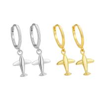 925 Sterling Silver Huggie Hoop Drop Earring Airplane plated fashion jewelry & for woman Sold By Pair
