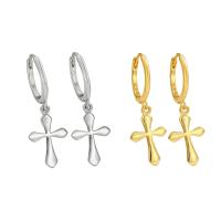 925 Sterling Silver Huggie Hoop Drop Earring Cross plated fashion jewelry & for woman Sold By Pair