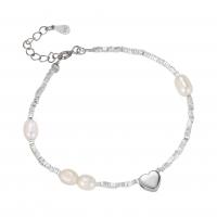 Sterling Silver Náramky, 925 Sterling Silver, s Sladkovodní Pearl, s 3CM extender řetězce, módní šperky & pro ženy, stříbro, Prodáno By PC