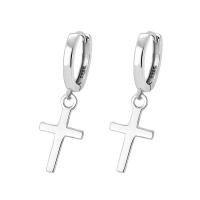925 Sterling Silver Huggie Hoop Drop Earring, plated, fashion jewelry & for woman, silver color, Sold By Pair