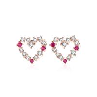 925 Sterling Silver Stud Earrings, Heart, plated, micro pave rhinestone & for woman, more colors for choice, Sold By Pair