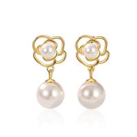 925 Sterling Silver Stud Earrings with Plastic Pearl Flower polished for woman Sold By Pair