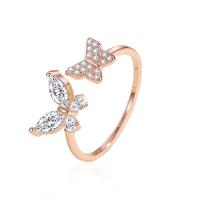 925 Sterling Silver Finger Rings Butterfly plated micro pave cubic zirconia & micro pave rhinestone & for woman Sold By PC