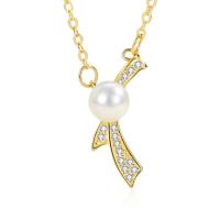 Cubic Zircon Micro Pave 925 Sterling Silver Necklace with Plastic Pearl with 5CM extender chain plated micro pave cubic zirconia & for woman Length Approx 40 cm Sold By PC