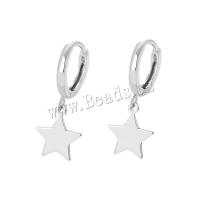 925 Sterling Silver Huggie Hoop Drop Earring, Star, plated, for woman, silver color, Sold By Pair