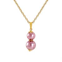 304 Stainless Steel Necklace with Plastic Pearl Calabash 18K gold plated fashion jewelry & oval chain & for woman Length Approx 17.7 Inch Sold By PC