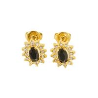 Titanium Steel Stud Earring Flower 18K gold plated for woman & with cubic zirconia Sold By Pair