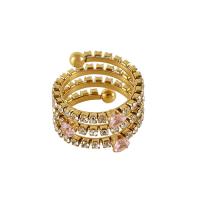 304 Stainless Steel Cuff Finger Ring 18K gold plated multilayer & micro pave cubic zirconia & for woman & with rhinestone US Ring Sold By PC