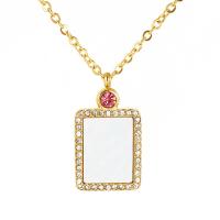304 Stainless Steel Necklace, with White Shell, Rectangle, 18K gold plated, cross chain & for woman & with rhinestone, more colors for choice, Length:Approx 17.7 Inch, Sold By PC