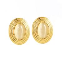 304 Stainless Steel Stud Earring, with Natural Stone, Oval, 18K gold plated, fashion jewelry & for woman, more colors for choice, 16x20mm, Sold By Pair