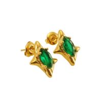 304 Stainless Steel Stud Earring 18K gold plated micro pave cubic zirconia & for woman Sold By Pair
