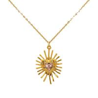 304 Stainless Steel Necklace Flower 18K gold plated oval chain & micro pave cubic zirconia & for woman Length Approx 17.7 Inch Sold By PC