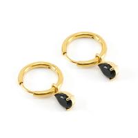 Titanium Steel Huggie Hoop Drop Earring Teardrop 18K gold plated micro pave cubic zirconia & for woman 23mm Sold By Pair
