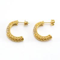 304 Stainless Steel Stud Earring with Plastic Pearl 18K gold plated & for woman & with rhinestone 20-29mm Sold By Pair