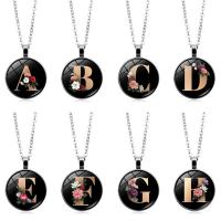 Zinc Alloy Necklace with Glass with 2inch extender chain Round platinum color plated cross chain & with letter pattern & for woman Length Approx 17.7 Inch Sold By PC