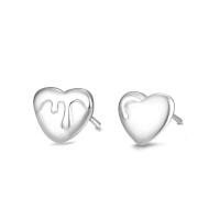 925 Sterling Silver Stud Earring Heart & for woman silver color Sold By Pair