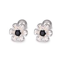 925 Sterling Silver Stud Earring, Flower, micro pave cubic zirconia & for woman, more colors for choice, 5.50x5.50mm, Sold By Pair