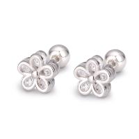 925 Sterling Silver Stud Earring, Flower, fashion jewelry & micro pave cubic zirconia & for woman, silver color, 6mm, Sold By Pair