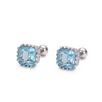 925 Sterling Silver Stud Earring, Square, fashion jewelry & micro pave cubic zirconia & for woman, more colors for choice, 7x7mm, Sold By Pair