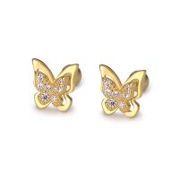 925 Sterling Silver Stud Earring, Butterfly, plated, fashion jewelry & micro pave cubic zirconia & for woman, more colors for choice, 8x8mm, Sold By Pair