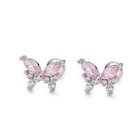 925 Sterling Silver Stud Earring Butterfly fashion jewelry & micro pave cubic zirconia & for woman Sold By Pair