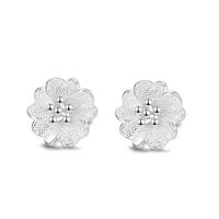 925 Sterling Silver Stud Earring, Lotus, fashion jewelry & for woman, silver color, 10.40x10.40mm, Sold By Pair