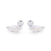 925 Sterling Silver Stud Earring, Wing Shape, fashion jewelry & for woman, silver color, 8.10x3.10mm, Sold By Pair