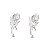 925 Sterling Silver Stud Earring, Rose, fashion jewelry & different styles for choice & for woman, silver color, 6.60x15.70mm, Sold By Pair