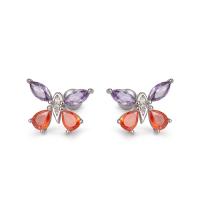 925 Sterling Silver Stud Earring Butterfly fashion jewelry & for woman & with rhinestone Sold By Pair