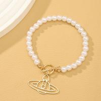 Zinc Alloy Bracelet with Plastic Pearl gold color plated fashion jewelry & for woman white nickel lead & cadmium free Length Approx 16.5 cm Sold By PC