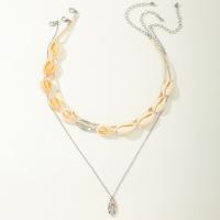 Zinc Alloy smykker halskæde, med Seedbead & Shell, med 7cm extender kæde, sølvfarvet forgyldt, tre stykker & mode smykker & for kvinde, nikkel, bly & cadmium fri, Længde Ca. 32 cm, Ca. 44 cm, Solgt af sæt