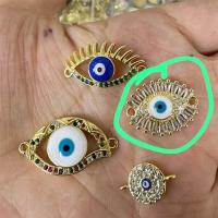 Connecteur Evil Eye, laiton, Mauvais œil, Placage de couleur d'or, bijoux de mode & DIY & pavé de micro zircon & émail, deux couleurs différentes, 20x15mm, Vendu par PC