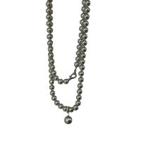 Freshwater Pearl Brass Chain Necklace, Pérolas de água doce, with cobre, banhado a prata genuina, Natural & joias de moda & comprimento diferente para a escolha & para mulher, cinza, 8mm,12mm, vendido por Strand