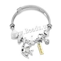 European Bracelet, Titanium Steel, with Brass & Tibetan Style, Fish, plated, fashion jewelry & for woman & enamel & with rhinestone, more colors for choice, inner diameter:55~68mm, Sold By PC