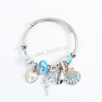 European Bracelet Titanium Steel with Cats Eye & Plastic Pearl & Zinc Alloy plated fashion jewelry & for woman & enamel & with rhinestone inner ~68mm Sold By PC