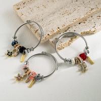 European Armband, Titanstahl, mit Glas & Kunststoff Perlen & Zinklegierung, Blume, plattiert, Modeschmuck & unisex & mit Strass, keine, Innendurchmesser:ca. 55mm, verkauft von PC