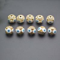 Brass Spacer Beads Round gold color plated DIY & micro pave cubic zirconia & enamel white nickel lead & cadmium free 10mm Sold By PC