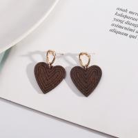 Tibetan Style Stud Earring, with Wood, Heart, fashion jewelry & for woman, nickel, lead & cadmium free, Sold By Pair