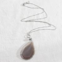 Zinc Alloy Jewelry Necklace with Grey Agate fashion jewelry & for woman nickel lead & cadmium free Length Approx 29.13 Inch Sold By PC