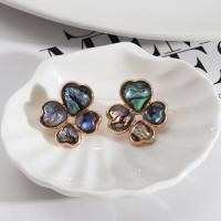 Tibetan Style Stud Earring, with Abalone Shell, Flower, fashion jewelry & for woman, nickel, lead & cadmium free, 23mm, Sold By Pair