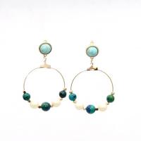 Tibetan Style Stud Earring, with turquoise & Brass, fashion jewelry & for woman, nickel, lead & cadmium free, 60mm, Sold By Pair