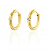 Boucle d'oreille Acier Titane, Plaqué or 18K, bijoux de mode & pavé de micro zircon & pour femme, doré, 18mm, Vendu par paire