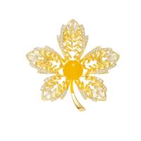 Cubic Zirconia Brooch Brass with Yellow Agate Maple Leaf fashion jewelry & micro pave cubic zirconia & for woman golden nickel lead & cadmium free Sold By PC